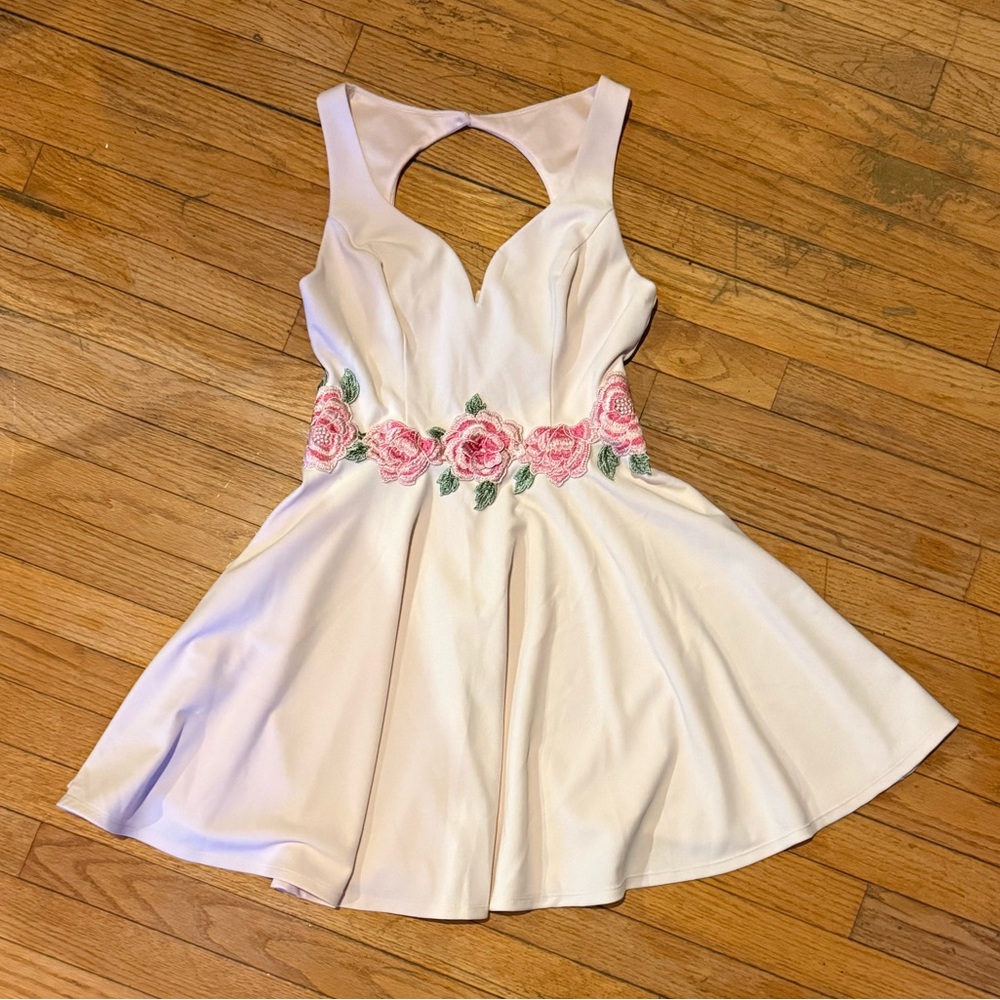 Light Pink Mini Dress with Floral Appliqué